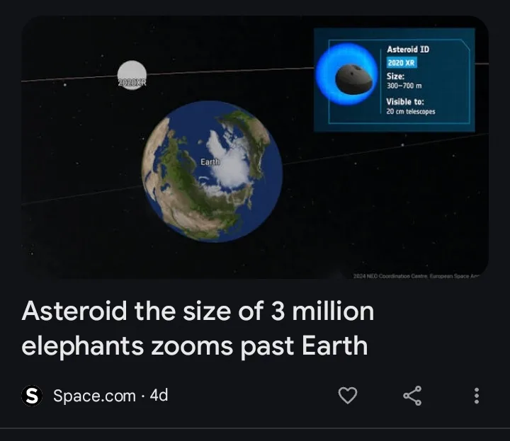 An image shows Earth with a small asteroid labeled '2020 XR' orbiting nearby. A data panel on the right details the…