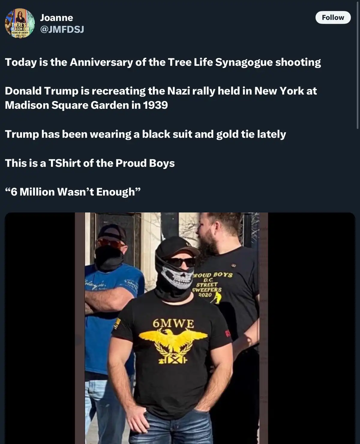A man wearing a black t-shirt with a yellow eagle logo and the text '6MWE' stands with his hands in his pockets, flanked by…
