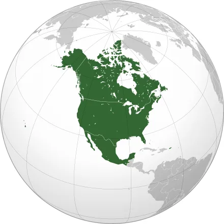 A globe with North America highlighted in dark green, showing the contiguous United States, Alaska, and Canada. The overlaid…