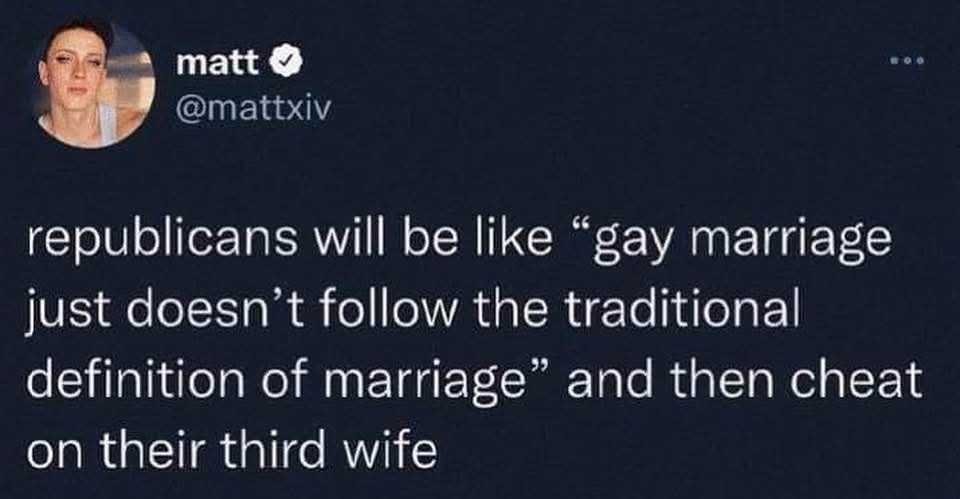 A screenshot of a tweet from user 'matt' (@mattxiv) with a profile picture of a person. The tweet text reads: 'republicans…