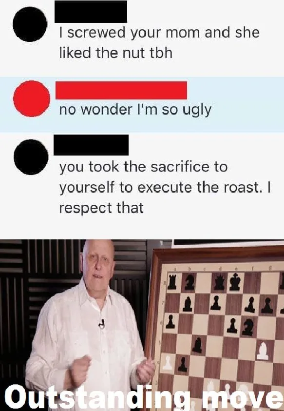 The image shows a man in a white shirt standing next to a large chessboard with pieces arranged on it. The top portion…