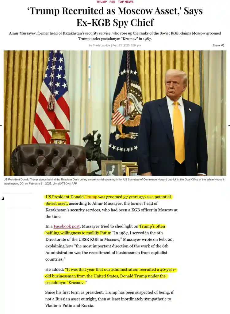 A screenshot of a news article featuring a photo of Donald Trump standing in the Oval Office with American and presidential…