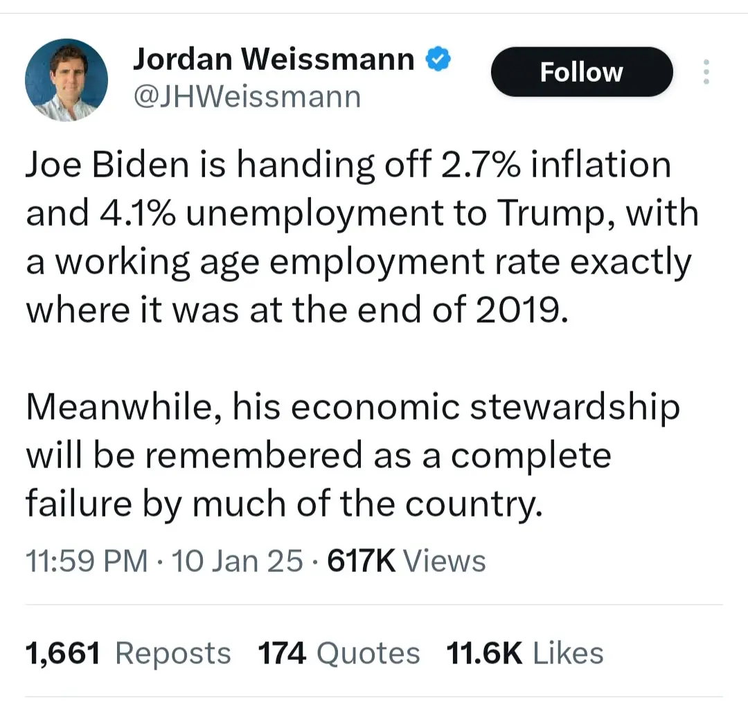 A screenshot of a tweet by Jordan Weissmann (@JHWeissmann) showing his profile picture, verified badge, and tweet text. The…