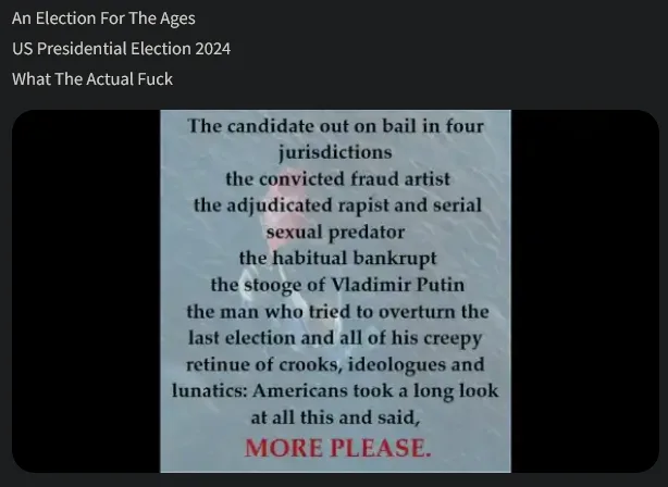 A dark, watermarked image of a man in a suit with a blurred face, overlaid with a list of damning accusations about a…