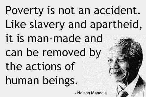 A black-and-white image of Nelson Mandela smiling, with a large block of text overlaid on the left side. The text reads…