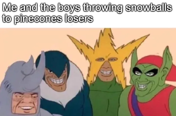 Four cartoon characters from the animated series 'The Tick' are shown smiling and posing together. The text overlaid at the…
