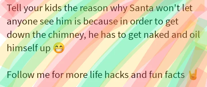 The image features a colorful, diagonally striped background with overlaid text explaining a humorous 'life hack' about…