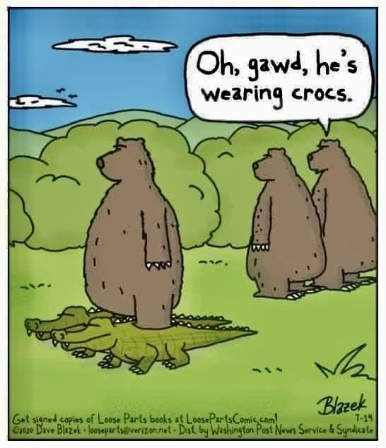 A cartoon depicts three brown bears standing in a grassy field with trees in the background. One bear is standing on a green…