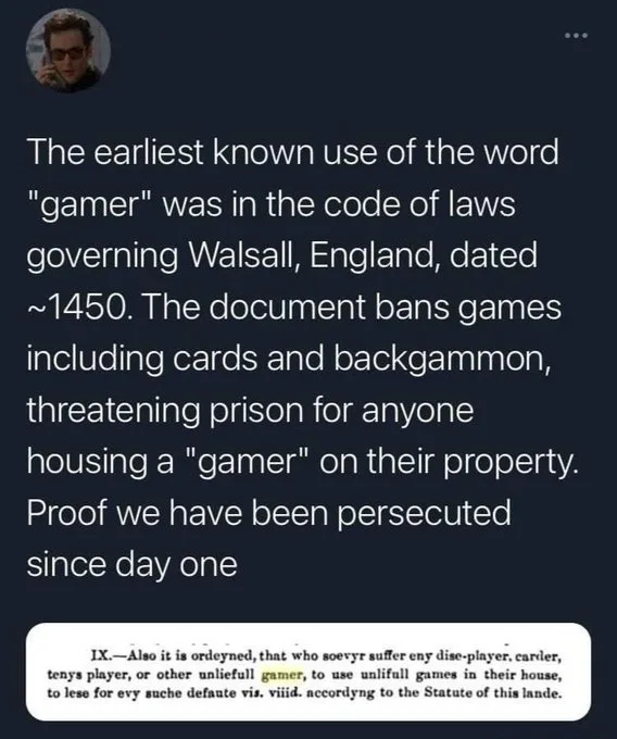 A screenshot of a social media post with white text on a dark background. The text claims the earliest known use of the word…