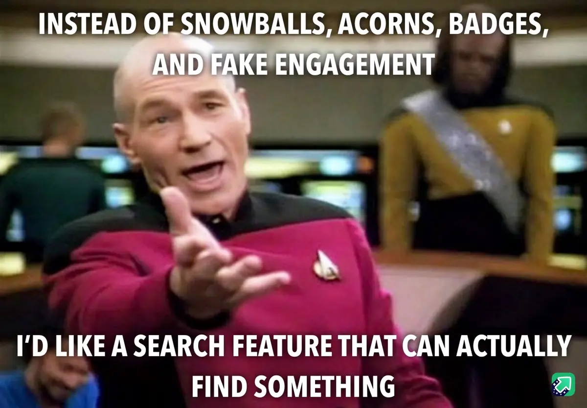 A still image of Captain Jean-Luc Picard from Star Trek: The Next Generation, wearing a red command uniform and pointing…