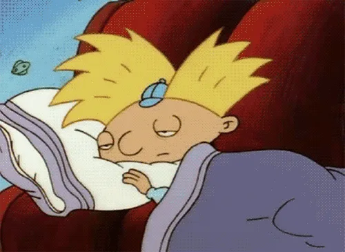 A six-panel animated sequence shows the cartoon character Tommy Pickles from Rugrats sleeping in a red car seat, covered by…