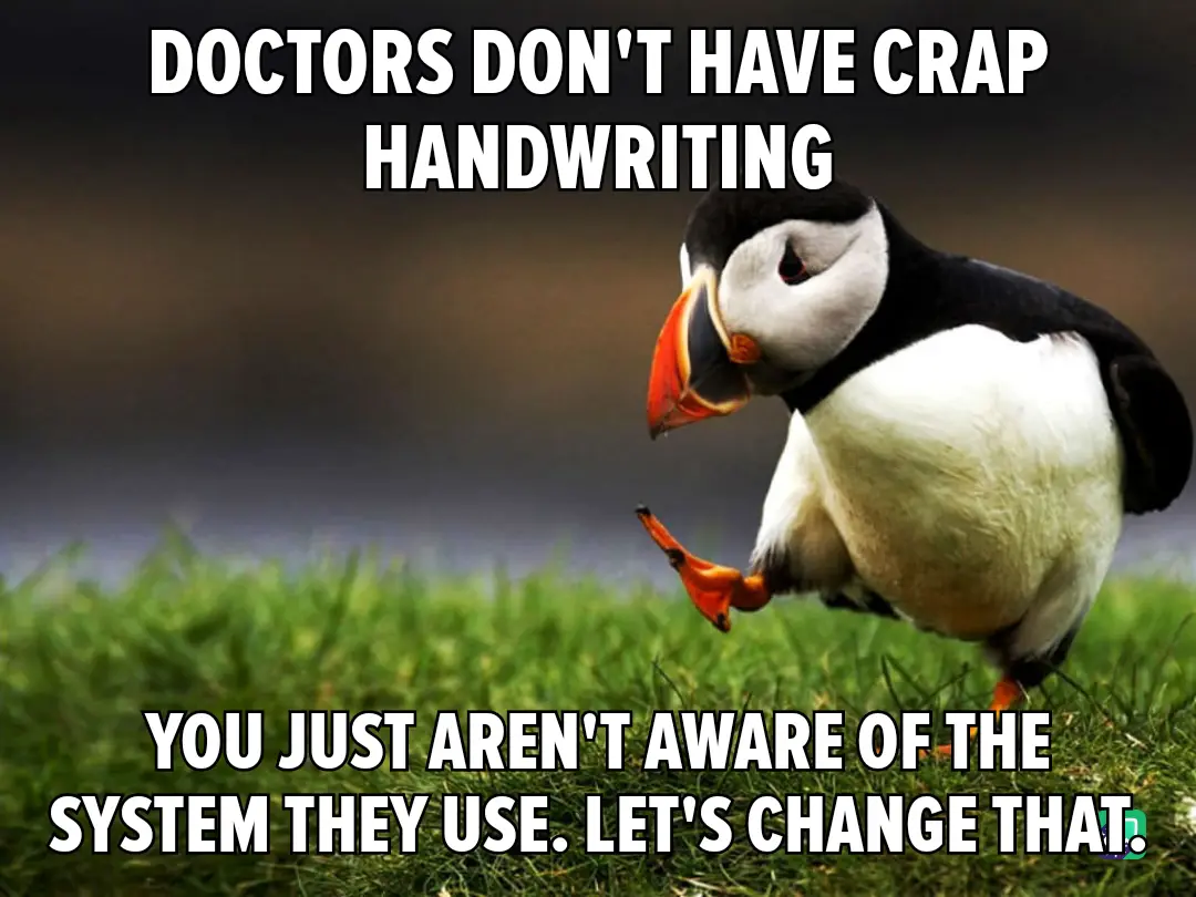 A photograph of a puffin standing on green grass, looking down with one foot lifted, overlaid with bold white text. The top…