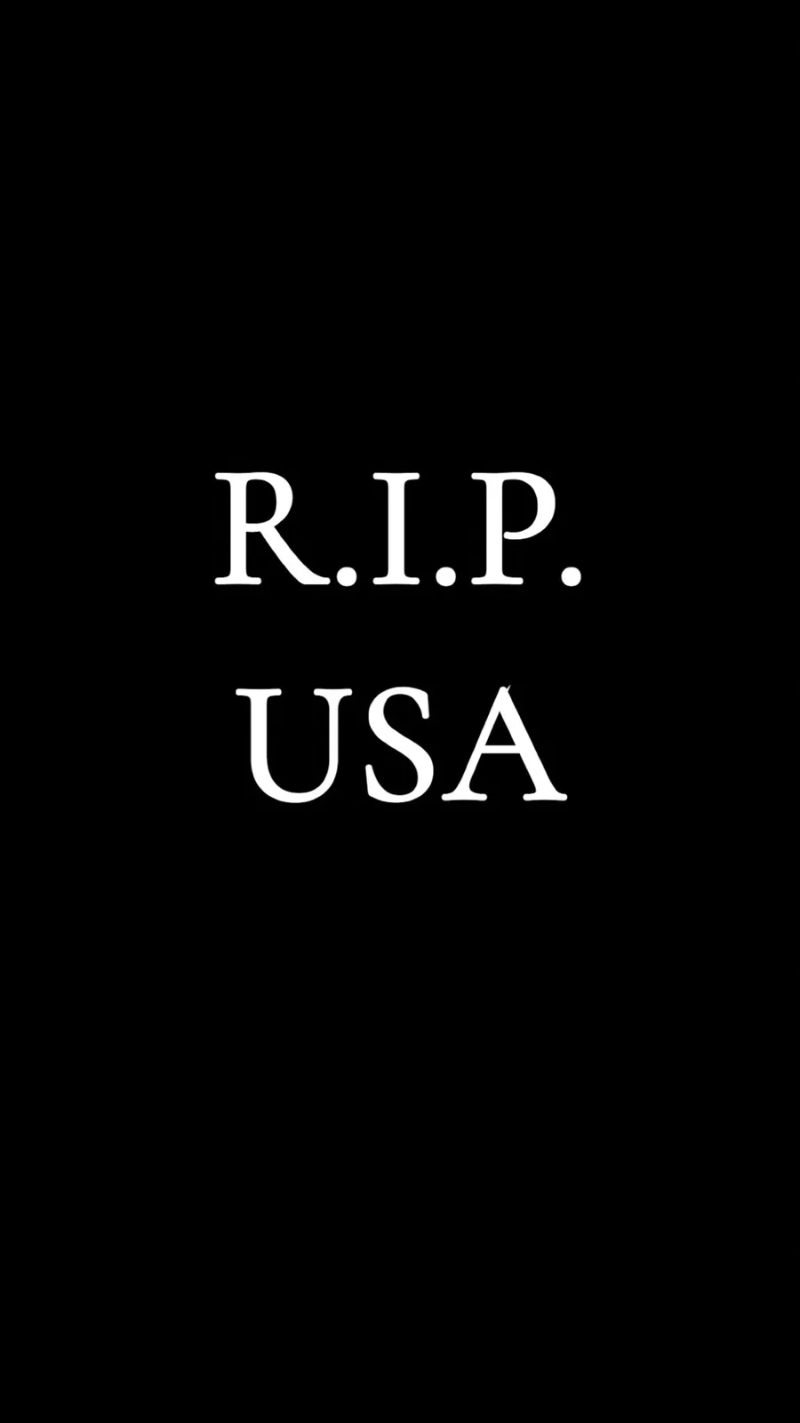 A black background with white serif text centered, reading 'R.I.P.' on the top line and 'USA' on the bottom line. The stark…