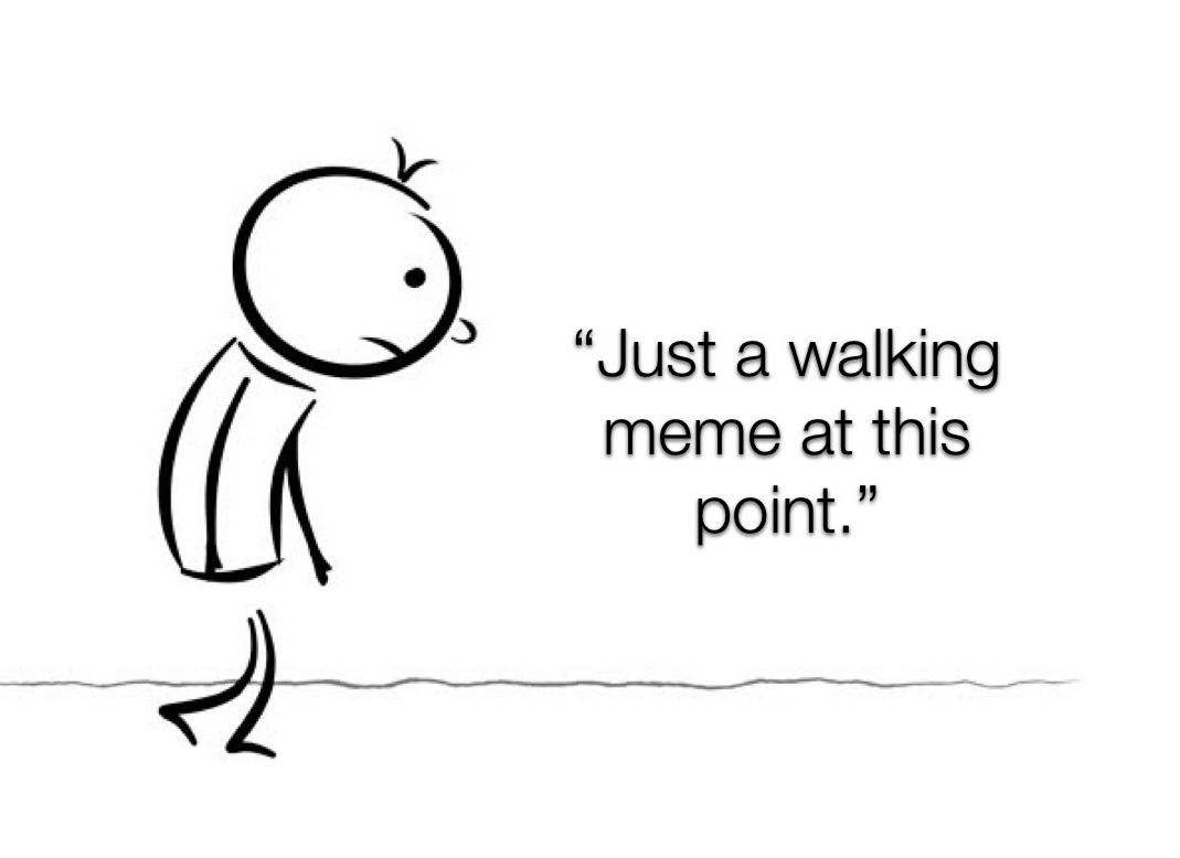 A simple black-and-white stick figure with a sad expression walks along a wavy line. The text overlaid on the image reads…