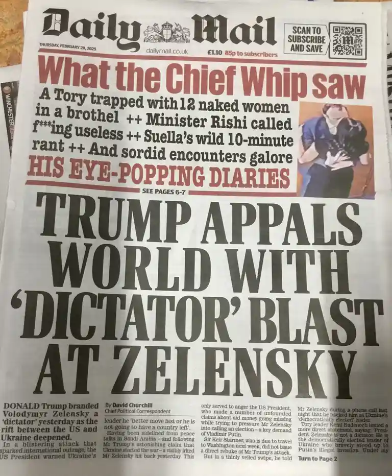 The image shows the front page of the Daily Mail newspaper dated February 20, 2025. The top headline reads 'What the Chief…