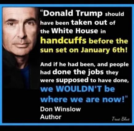 A black background image features a close-up portrait of author Don Winslow on the left. Overlaid text in yellow and white…