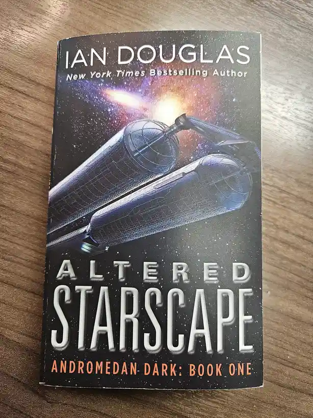A book cover for 'Altered Starscape' by Ian Douglas, featuring a spaceship against a starry background, with the title and…