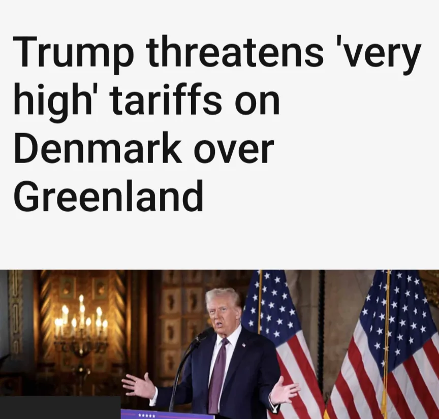A photo of Donald Trump speaking at a podium with American flags behind him, overlaid with bold black text stating 'Trump…