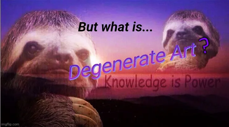 The image features two sloths against a purple and orange gradient background. The sloth on the left has text above it…