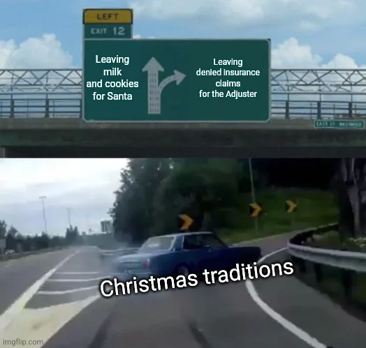 A highway sign with two arrows pointing in different directions, one labeled 'Leaving milk and cookies for Santa' and the…