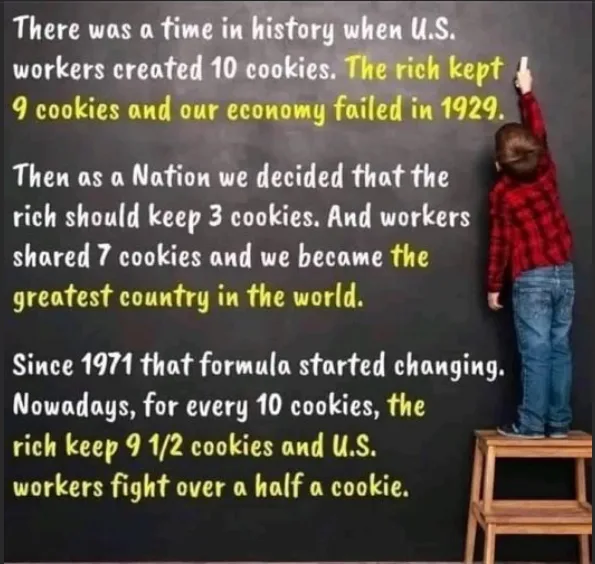 A young child in a red plaid shirt and jeans stands on a wooden stool, writing on a large black chalkboard with a white…
