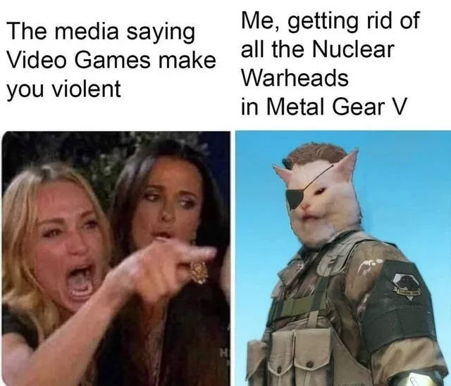 The image is split into two panels. Left: Two women, one yelling and pointing accusingly, the other looking shocked. Right…