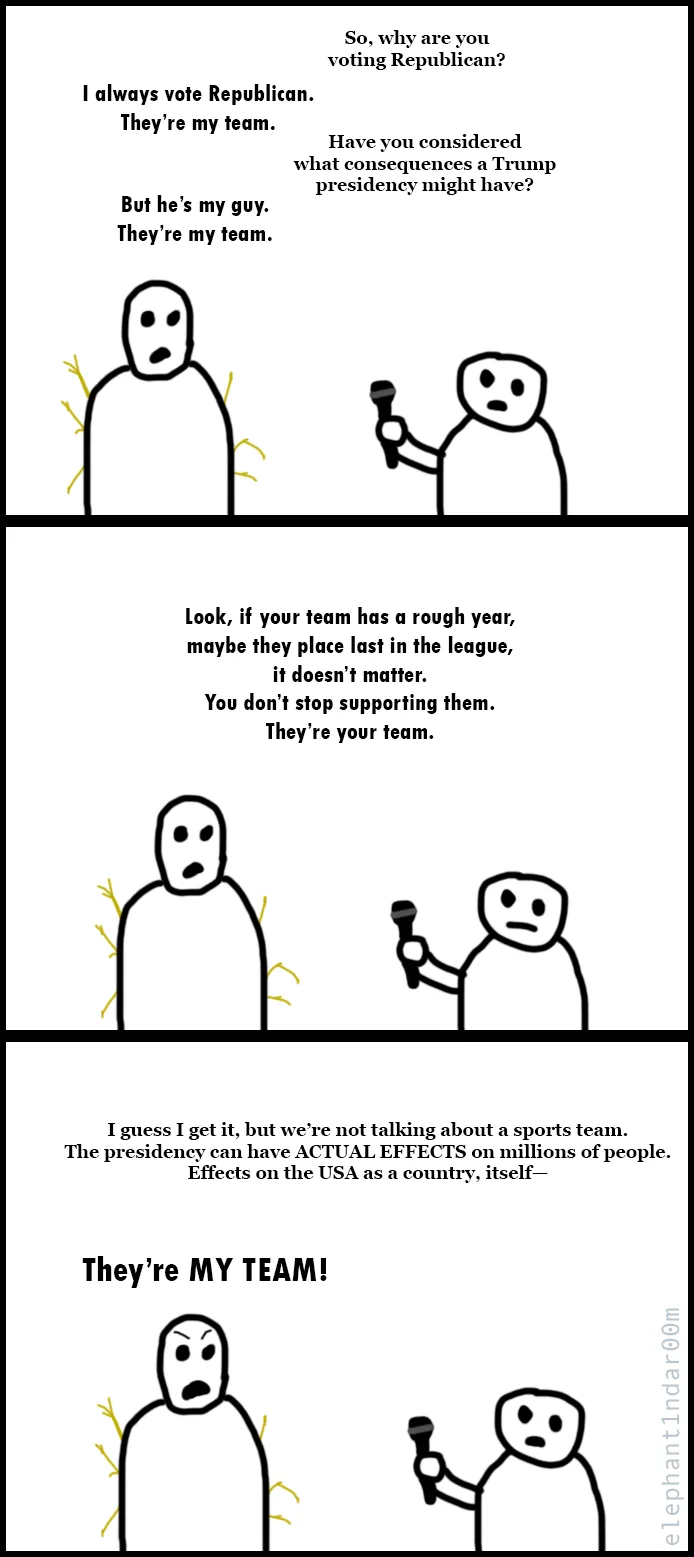 A three-panel comic strip featuring two stick figures. In the first panel, a person with yellow lightning bolts around them…