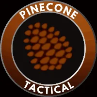 Six identical circular logos for 'PINECONE TACTICAL' are arranged in two rows of three. Each logo features a brown border…