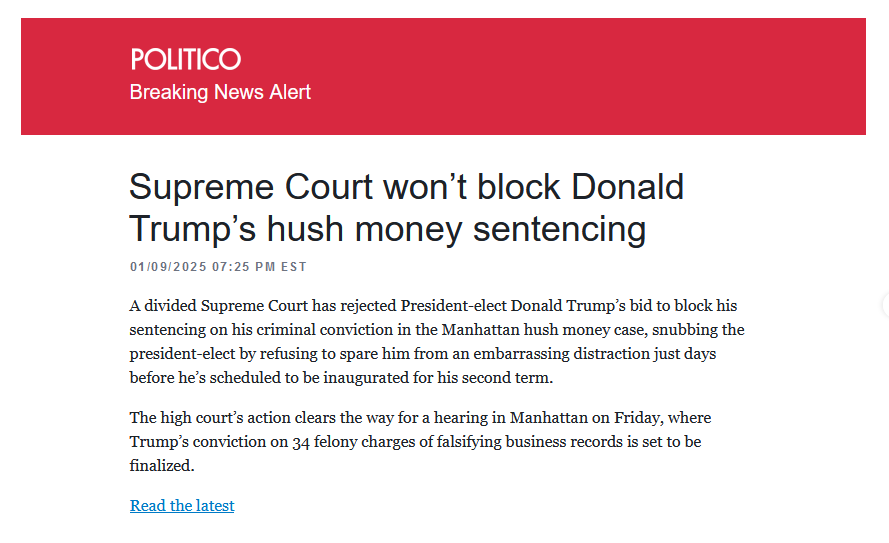 A screenshot of a Politico news article with a red header reading 'POLITICO Breaking News Alert'. The headline states…