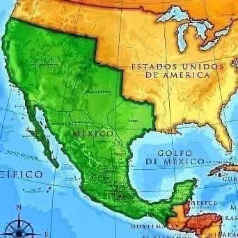 A map of North America showing Mexico in green and the United States in orange, with 'ESTADOS UNIDOS DE AMERICA' written…
