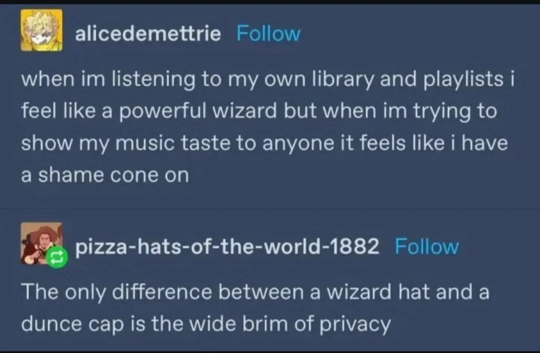 A screenshot of two social media comments. The first, from 'alice demettrie', says 'when im listening to my own library and…