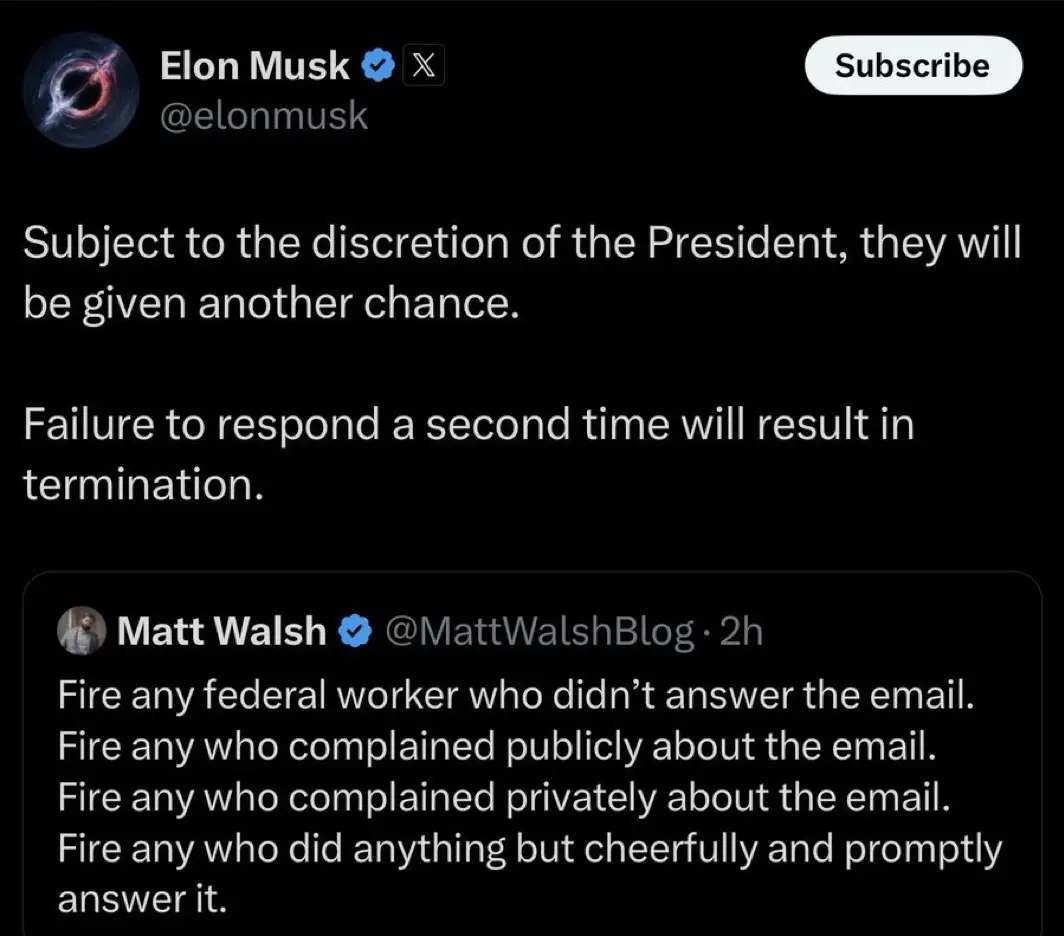 The image displays a screenshot of a Twitter/X post from Elon Musk's verified account, which reads 'Subject to the…