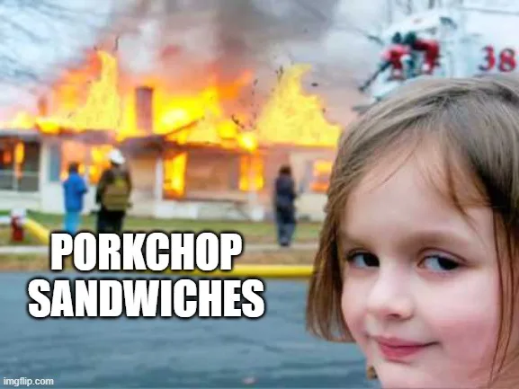 A young girl with a smug, self-satisfied expression is superimposed over a background of a house engulfed in flames with…