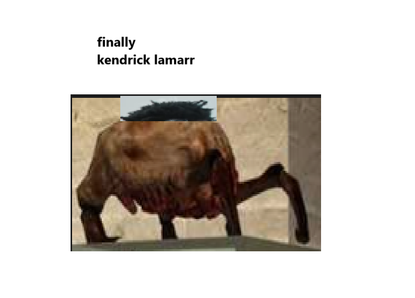 The image shows a low-polygon, pixelated, brown, four-legged creature with a large, messy black afro hairstyle pasted onto…