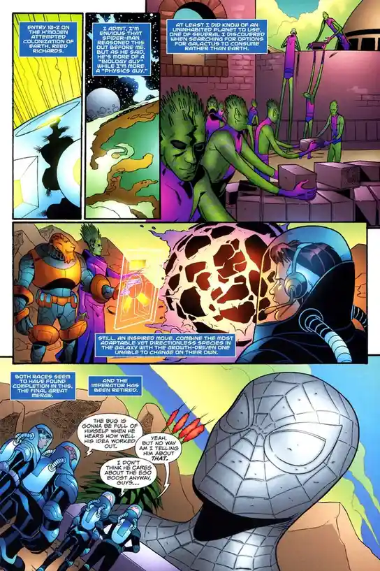 This scan shows how Peter helped an entire race in the future, leading them to honor him with a memorial.