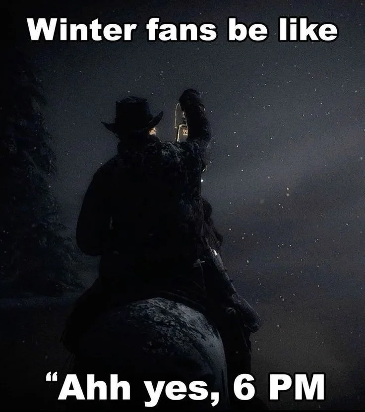 A silhouette of a person in a cowboy hat riding a horse at night, holding up a lantern against a snowy, starry sky. The text…
