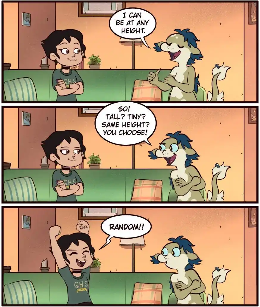 A three-panel comic strip featuring two anthropomorphic characters sitting on a green couch. The first panel shows a…