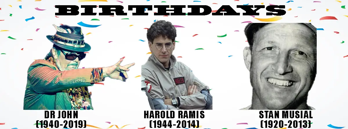 The image displays three men side-by-side against a white background with colorful confetti. The top reads 'BIRTHDAYS' in…
