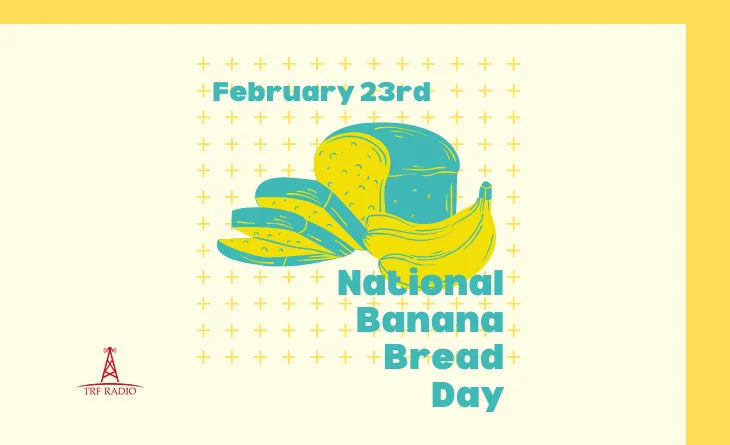 A graphic with a yellow and teal color scheme features stylized illustrations of a loaf of bread and a bunch of bananas…