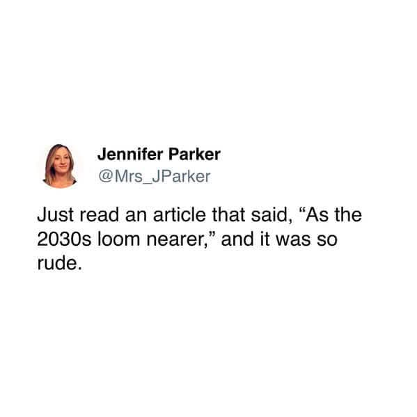 A screenshot of a tweet from user Jennifer Parker (@Mrs_JParker) showing her profile picture and text that reads: 'Just read…