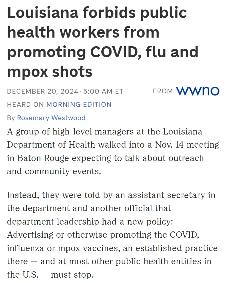 Louisiana Health Department's controversial stance on vaccines and masks