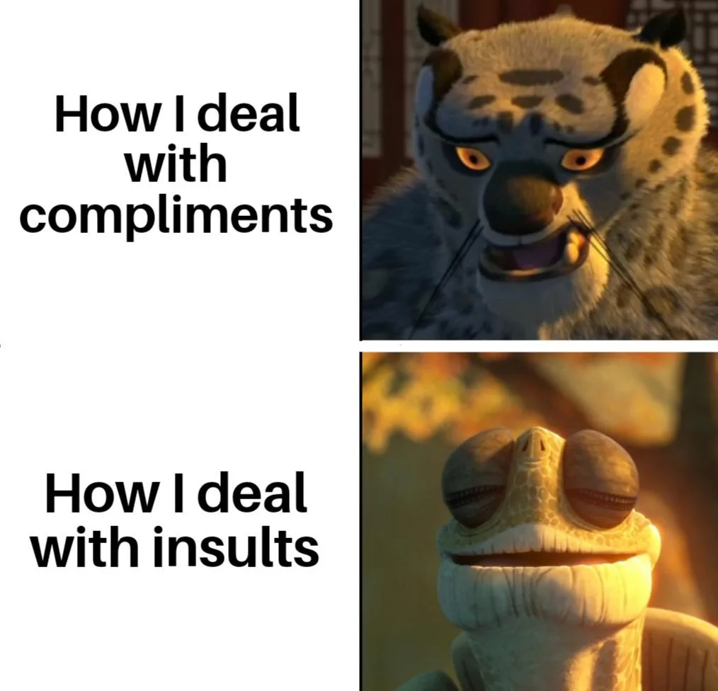 The image is a two-panel meme featuring characters from Kung Fu Panda. The top panel shows Tai Lung, a snow leopard, with an…