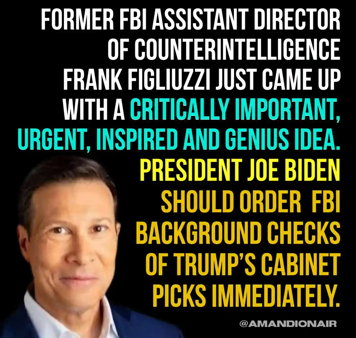 The image features a headshot of Frank Figliuzzi against a black background, overlaid with large, bold text. The text…