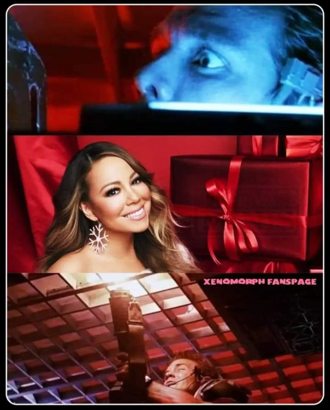 The image is a three-panel meme. The top panel shows a close-up of a person's eye looking intently at a screen. The middle…