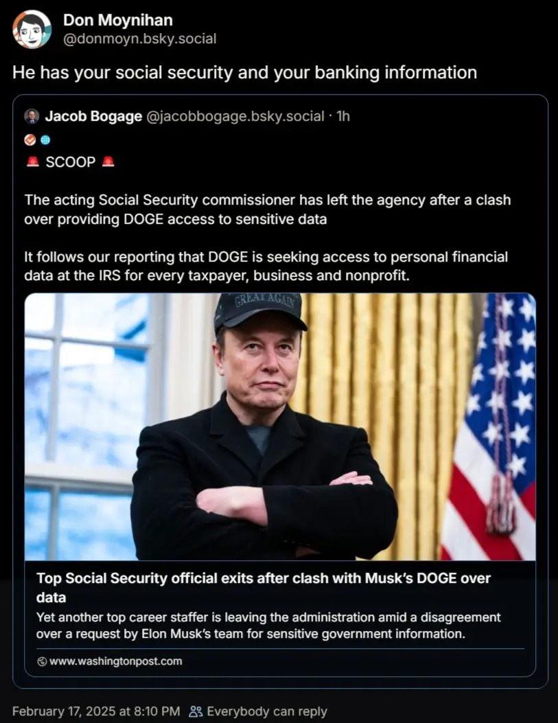 A screenshot of a social media post showing a photo of Elon Musk wearing a 'GREAT AGAIN' cap with arms crossed, standing in…