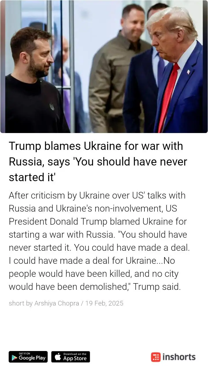 A photo shows Donald Trump in a blue suit and red tie looking down while Ukrainian President Volodymyr Zelenskyy, in a black…