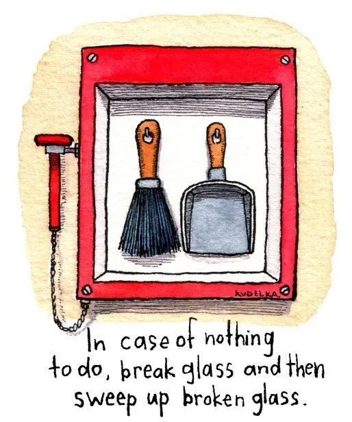 A hand-drawn illustration shows a red fire extinguisher cabinet with a chain and handle, but instead of a fire extinguisher…