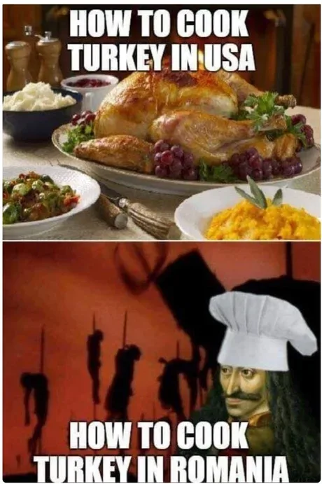 The top panel shows a roasted turkey surrounded by traditional American Thanksgiving side dishes like mashed potatoes…