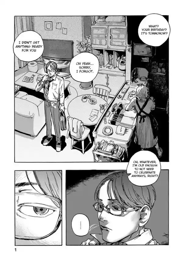 A black-and-white manga panel shows a person apologizing for forgetting a birthday, while another character dismisses it by…