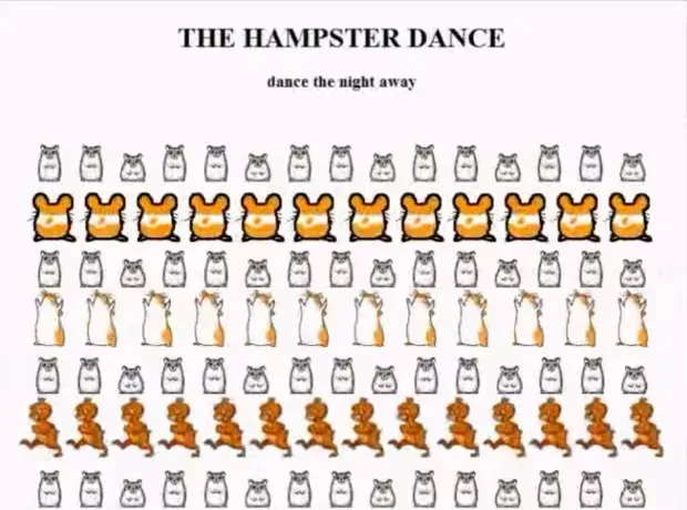 The image displays a grid of cartoon hamsters in various poses, arranged in rows showing a progression from static to…